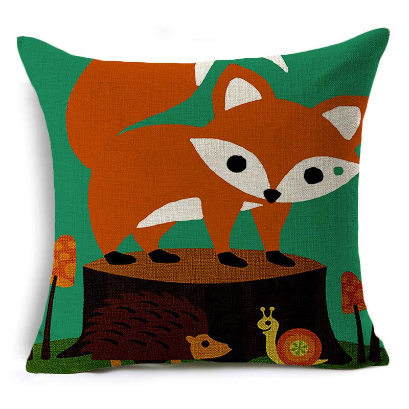 Cute Hand-painted Cartoon Small Animal Linen Pillow Pillow Cover Cartoon Love Red Fox Cushion Cover
