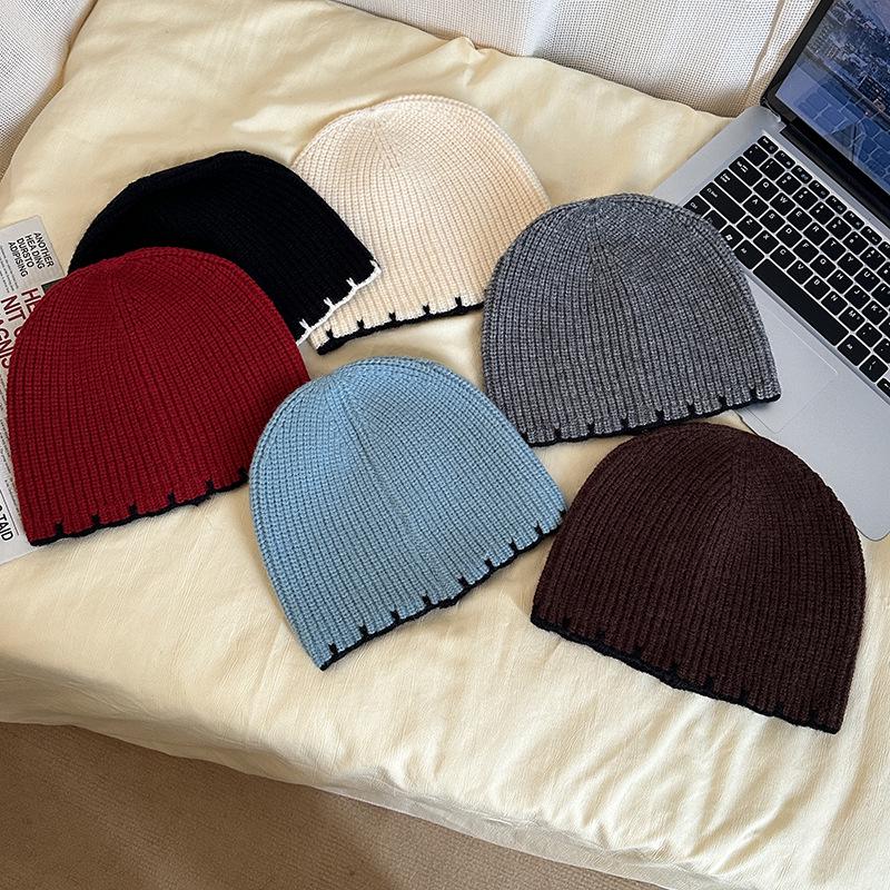 Luochi Korean Style Solid Color Knit Wool Hat for Men & Women - Autumn Winter Face Slimming Head Covering