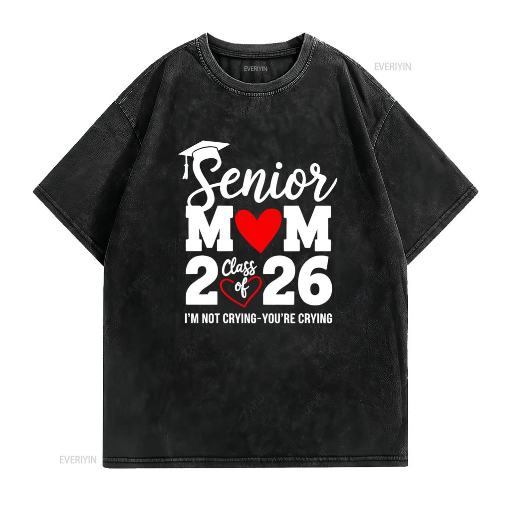 Senior Mom 2026 T Shirt Class Of Graduation Graduate s vintage Washed Unisex graphic Casual Slightly Top For Everyday Wear
