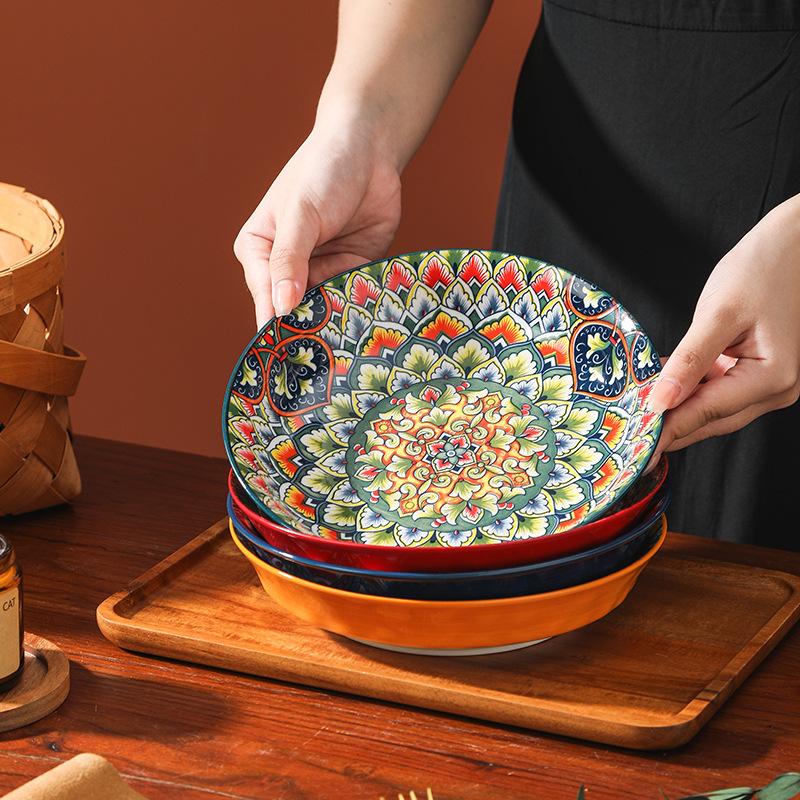 Handmade Ceramic Dinnerware Set Boho Moroccan Style Multicolor Gift Set Plates & Bowls Colorful Ceramic Plates
