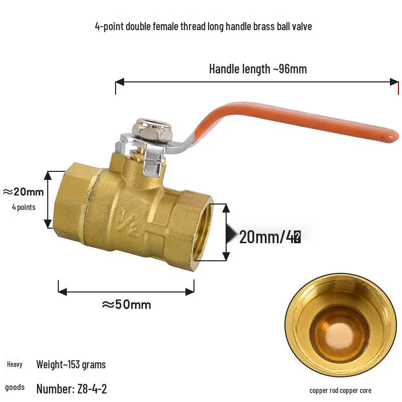Brass Ball Valve with Copper Core: Male/Female, Double Female, 1/2", 3/4", 1" Sizes, for Water and Gas Pipes.
