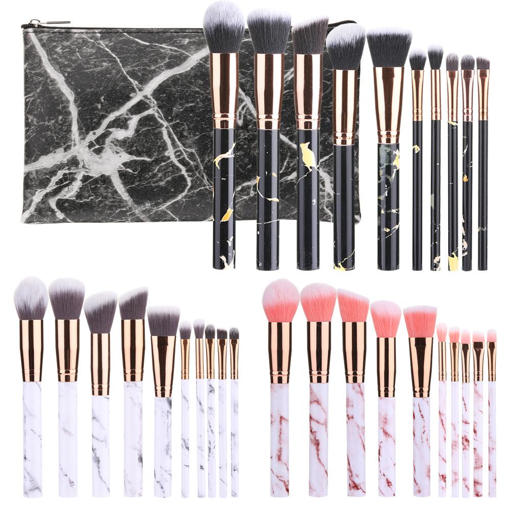 New 10 Makeup Brush Set Full Marble Beauty Tool Set Brush Blush Eyeshadow Brush