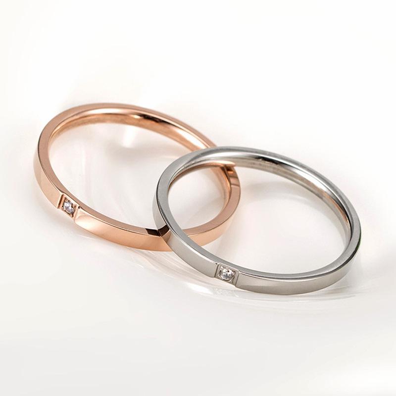 Rose Gold Titanium Steel Single Diamond Ring - Japanese & Korean Fashion for Women