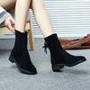 Korean Version Flat Bottom Short Tube Stretch Boots Rear Zipper Plus Cashmere British Style Short Boots Female College Style