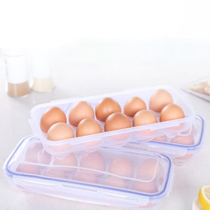10 Grids Egg Storage Box Transparent Egg Tray Containers Kitchen Refrigerator Organizer Eggs Dispenser Fresh Preservation