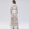 Robe de plage florale magnifique pour les vacances Printemps Été 2026 pour femmes Manches lanterne à col montant Boutonnage simple Ceintures Robe ample en mousseline
