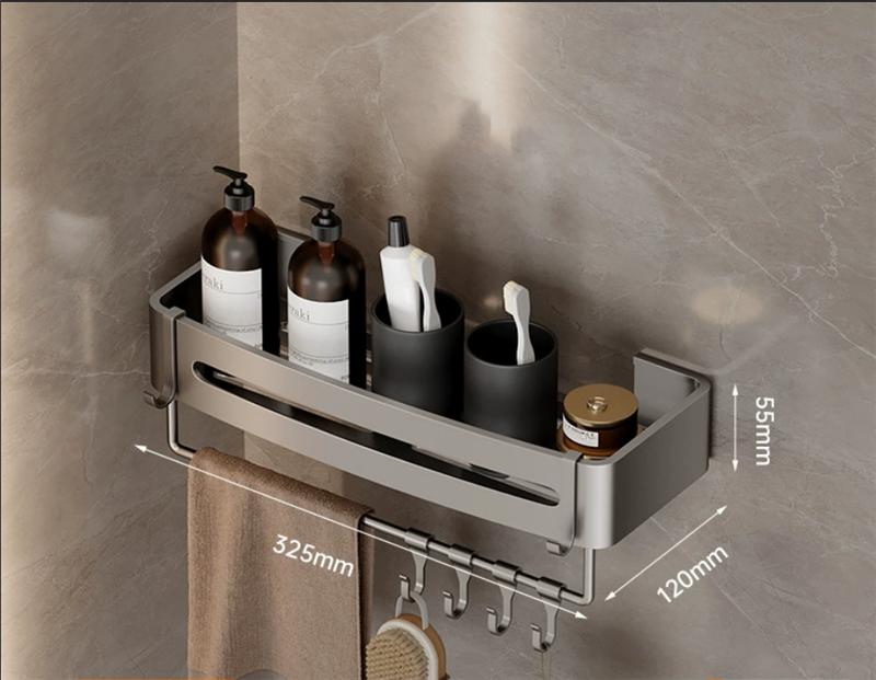 Bathroom Storage Holder Bath Shelf Bath Shower Shelf Aluminum SquareBathroom Corner Shelf Gray Aluminum Kitchen Storage Holder