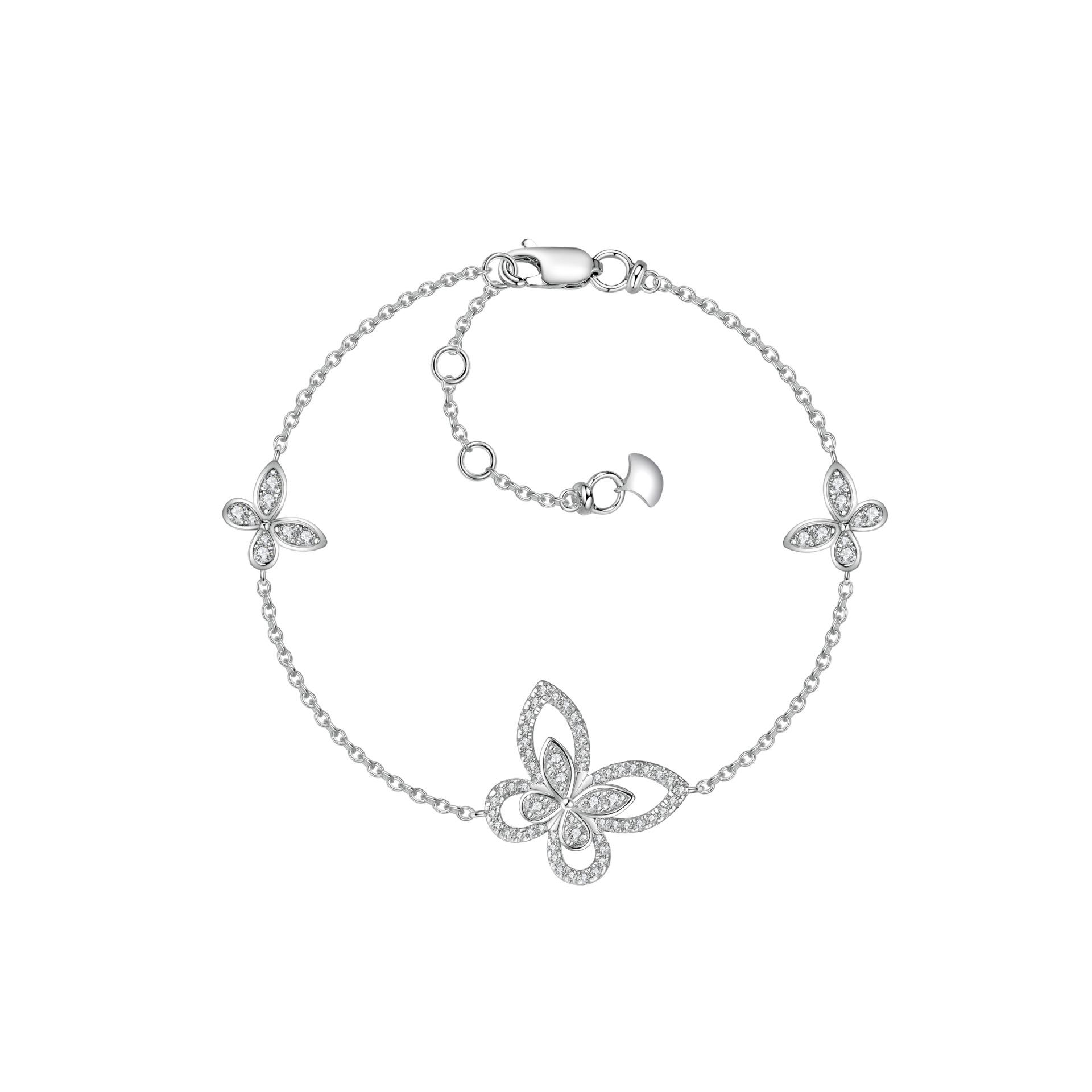 

High-End 925 Silver Butterfly Bracelet with Inlaid Diamonds: Elegant, Versatile, and Hollowed-Out Design for Women. Sterling Silver