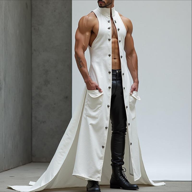 

INCERUN Men Stand Neck Sleeveless High Low Splits Long Vest Cardigan Coats 5XL белый