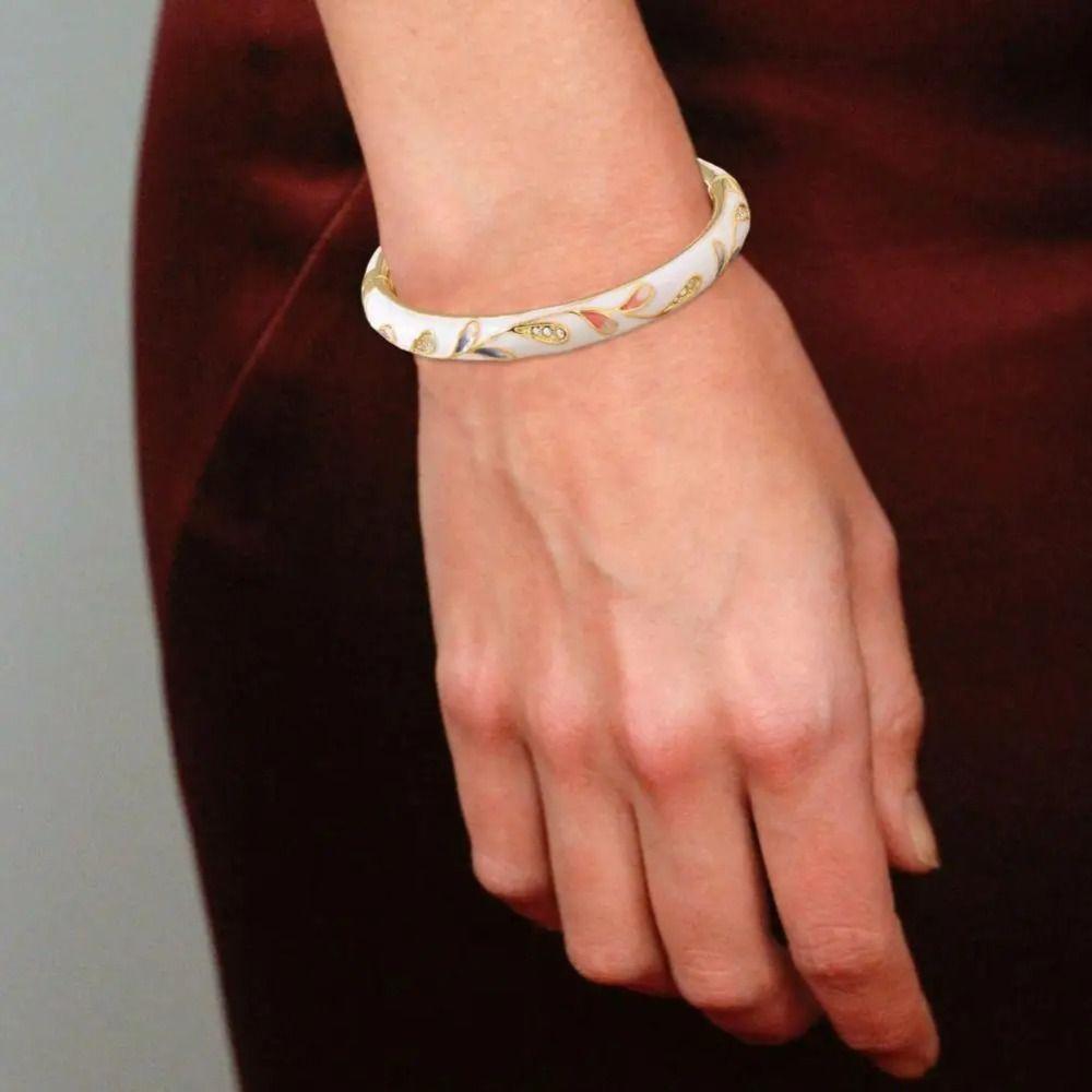 Enamel Hollow Out Flower Bangle Double Bangle Women's Hand Bracelet Vintage Cloisonne Bangle  Girls