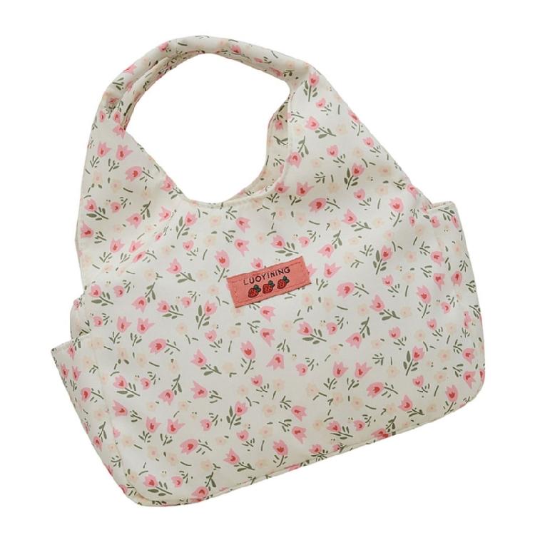 Fashionable Floral Pattern Lunch Carriers Elegant Women's Lunch Bag with Multiple Pockets Casual Work Zippered Handbag