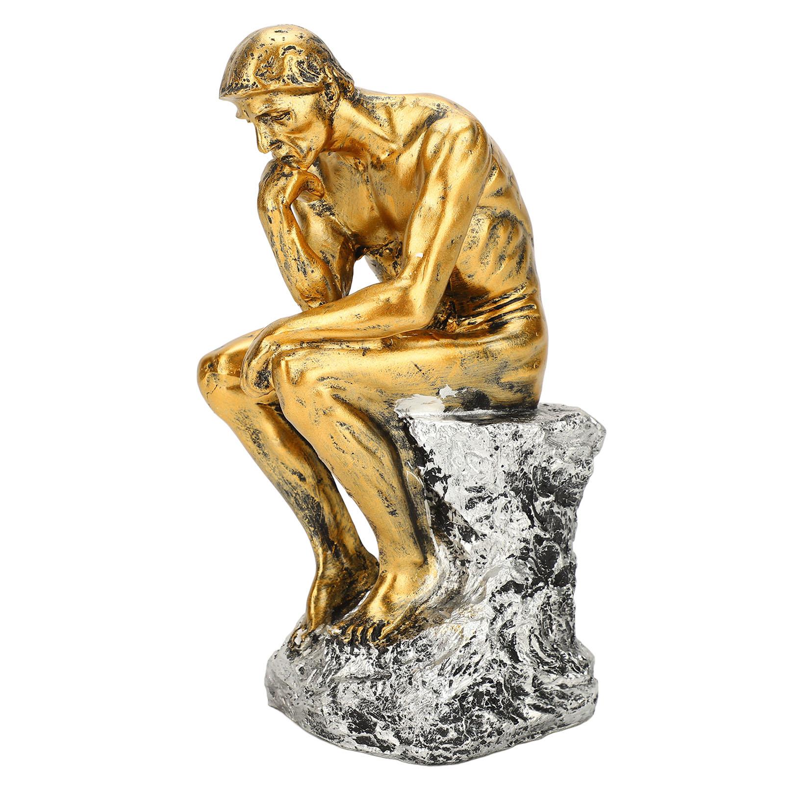 

Thinking Man Figurine 9.8 Inch Resin Innovative Thinker Statue Ornament for Home and Office золотий
