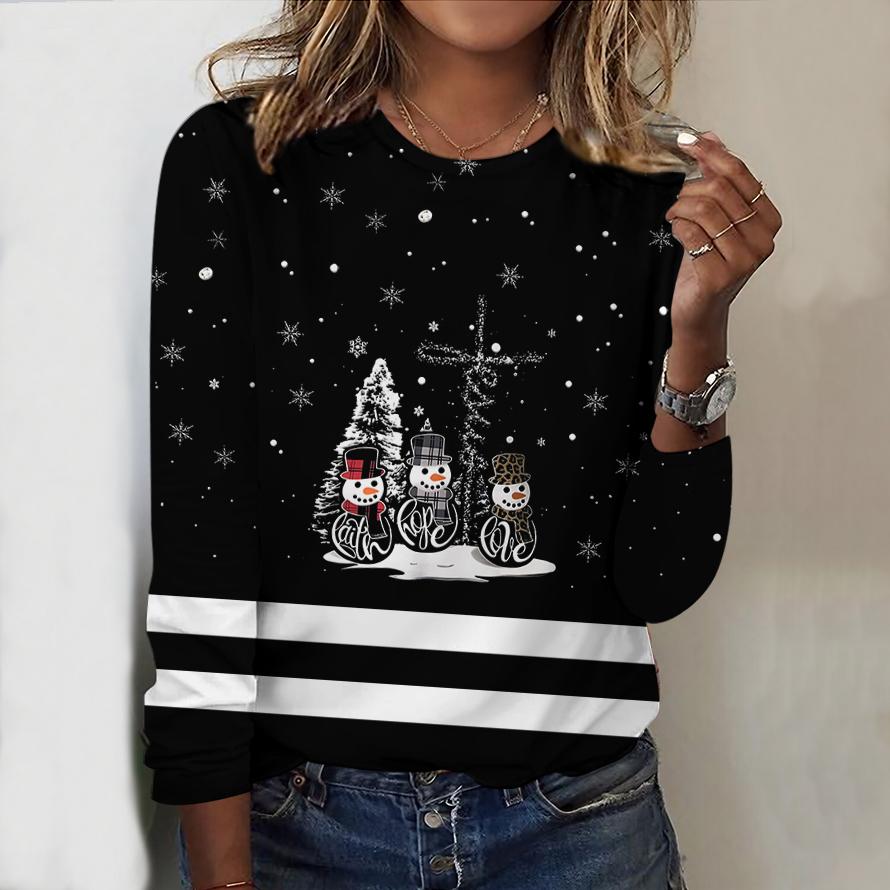 2025 Autumn & Winter Women's New Casual Crew Neck Long Sleeve Top 3D Christmas Pattern Ideal Halloween Christmas Gift