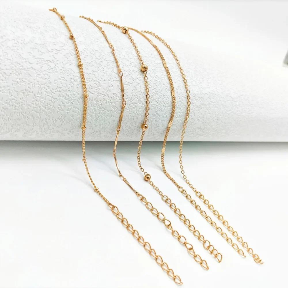 Layers Leaves and Beaded Cuban Chains. A Set of Summer Beach Anklets for Women Girls  Ankle Shiny Anklets with Zircon