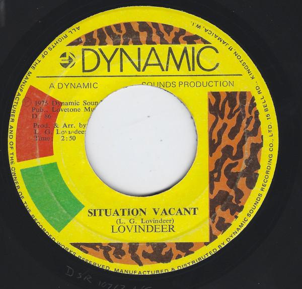 

7inch Record LOVINDEER - Situation Vacant D86 Dynamic Sounds 1975 Jamaica Reggae, Ska & Dub Used