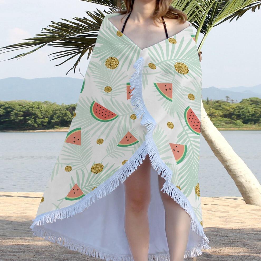 AuroraX Outdoor Round Printed Beach Blanket, Boho Tassels, Sandproof & Quick-Drying (60