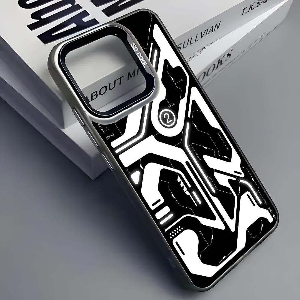 Cool Mech Mechanical Cyber Phone Case For iPhone 16 15 14 13 12 11 Pro Max Grey Black Matte Laser Metallic Aurora Funda