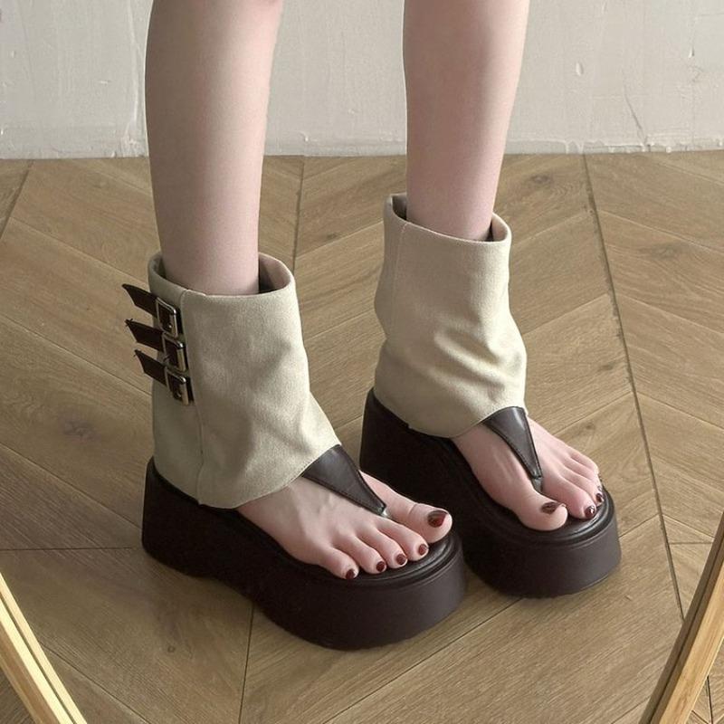 Women's Thick-soled Cool Boots 2025 New Roman Sandals Fashion Pinch Toe Cool Boots for Women Summer Peep Toe Canvas Boots Botas