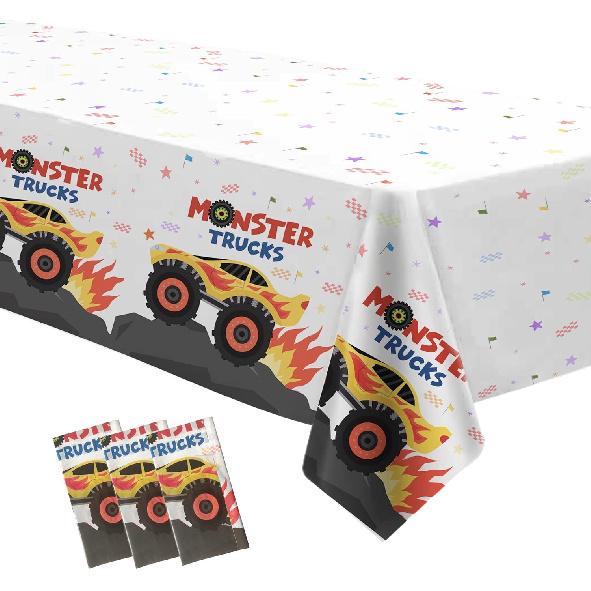 APOWBLS Monster Truck Birthday Party Tablecloth Supplies, 3 Pack Disposable Monster Theme Jam Party Decorations Table Cover, Monster Truck Table