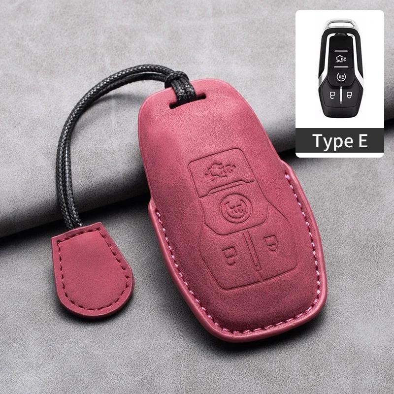 Leather Car Key Case Cover for Ford Edge Fusion Mustang Explorer F150 F250 F350 Ecosport Edge S-MAX Ranger for Lincoln Mondeo