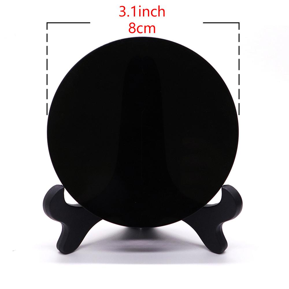 High Quality Natural Black Obsidian Stone Scrying Mirror Round Plate Fengshui Mirror For Crystal Home Decoration Gift With Shelf