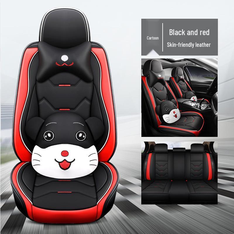 2022 Cartoon Mouse Leather Car Seat Covers - Universal, Four Seasons Full Wrap Set
