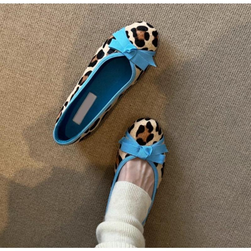 Fashion Leopard Women Loafers Shoes Fashion Flats Sandals Bow Dress Woman Heels Shoes 2025 Designer Brand Elegant Lolita Mujer Zapatos