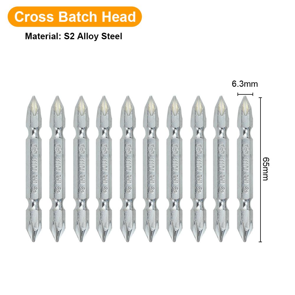 BESTIR 10pcs Screwdriver Bit Set 65-200mm 1/4" Shank S2 Alloy Double Ended PH1 PH2 PH3 Strong Magnetic Cross Phillips Batch Head