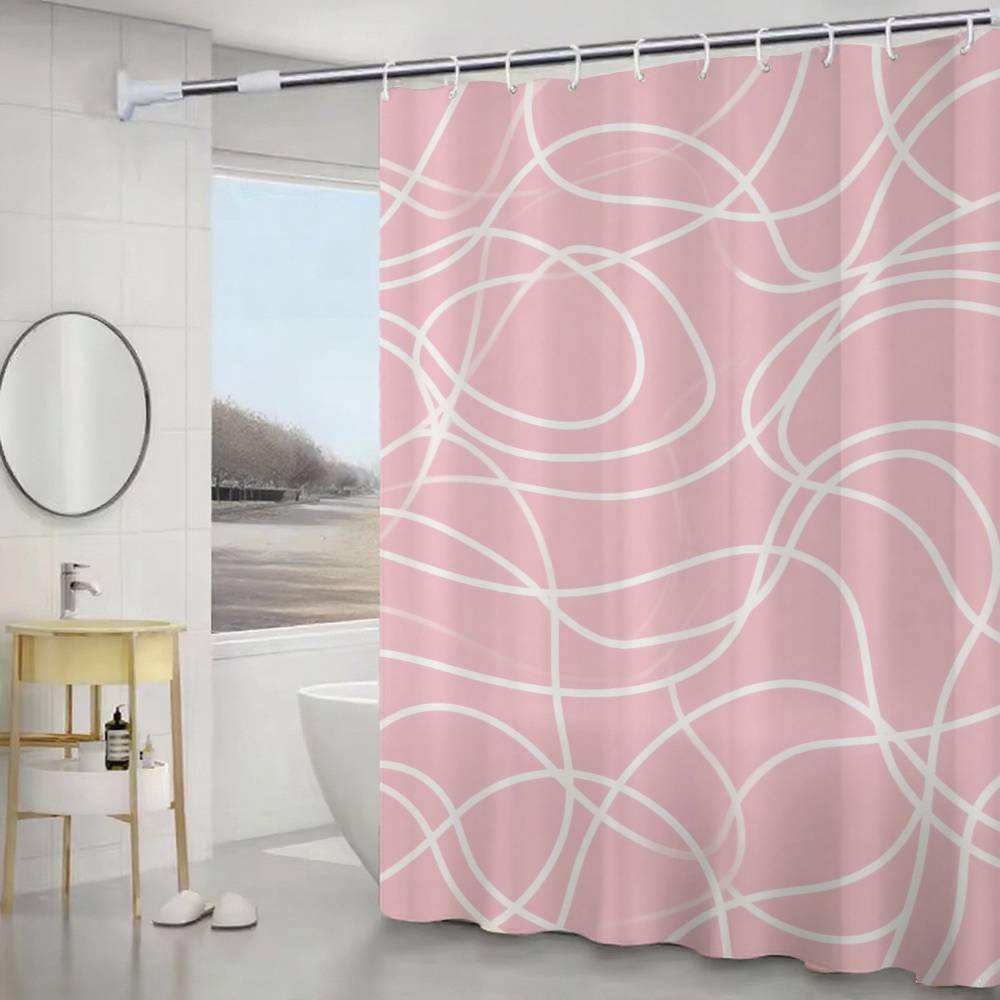 Soft Curvy Line Geometric Minimalist Patterns Shower Curtain, Bathroom Decorative Shower Curtain, Waterproof Curtain With Hooks