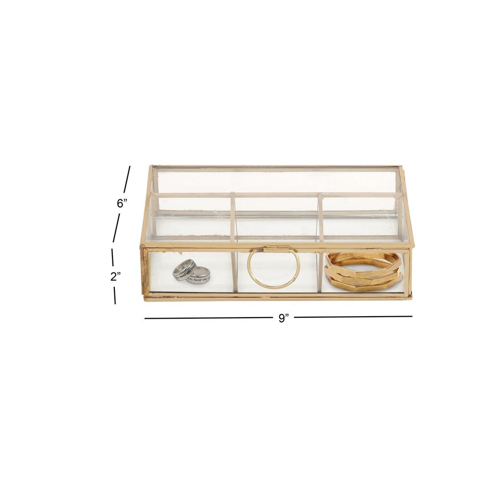 Elegant Gold Glass Jewelry Box Clear Organizer with Hinged Lid U-Shaped Handle Modern Design Durable Storage Home Decor