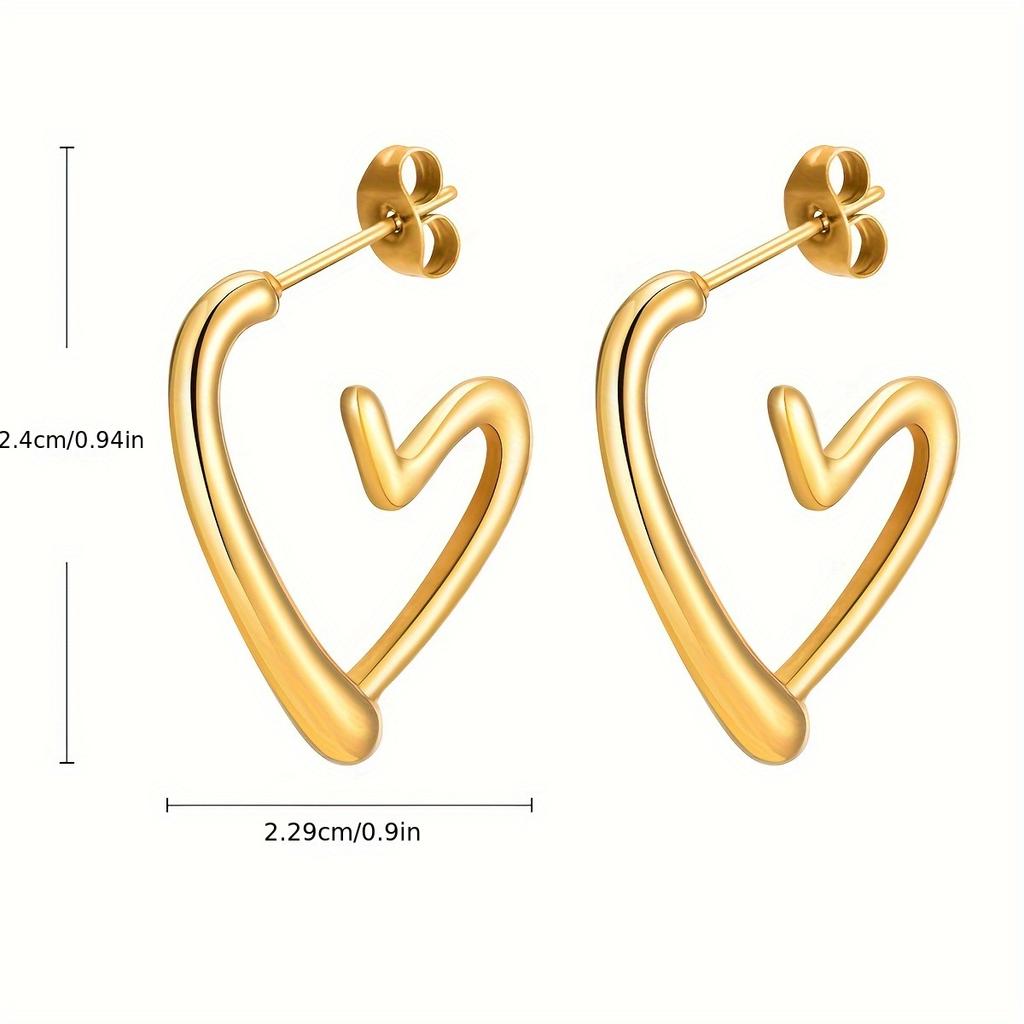 1 Pair 304 Stainless Steel Heart Stud Earrings, 18K Gold Plated, for Valentine/Wedding/Anniversary/Casual Wear, Teenager Gift