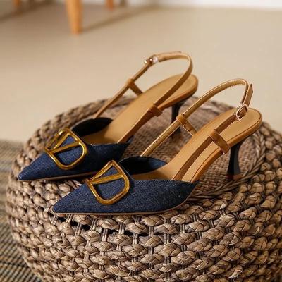 Módne Nové Dámske Topánky Trend Retro Vysoké Podpätky Nové Francúzske Svetlé Ústa Špicatá Špička Tenké Podpätky pre Ženy Džínsové Vysoké Podpätky Sandále Zapatos