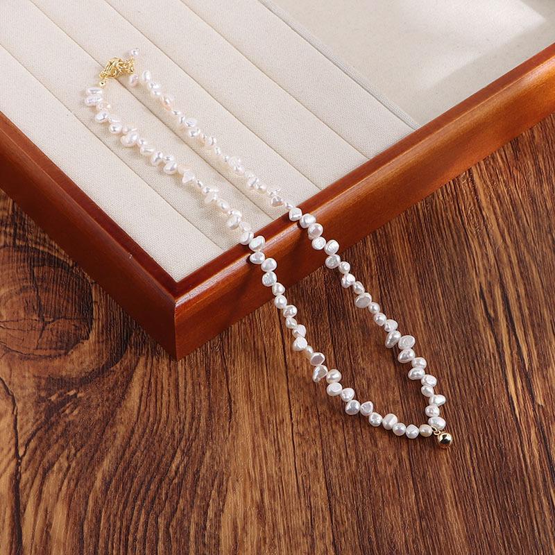 French Retro Natural Freshwater Pearl Necklace Women's Fashion Simple Temperament Neck Chain Sweater Chain Wholesale