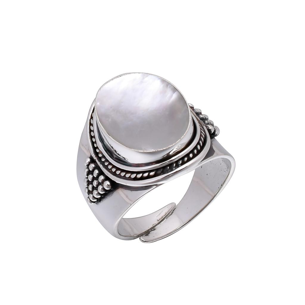 Mother Of Pearl - Australia 925 Sterling Silver Ring V5635, White Ring, Oval Ring, Valentin's Day Gift, Gift For Her, Birthday Gift, Handmade Jewelry,
