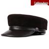 Korean Style Unisex Lambskin Flat Top Hat - Genuine Leather, Trendy, Youth Student Design, Casual, Face-Slimming Look