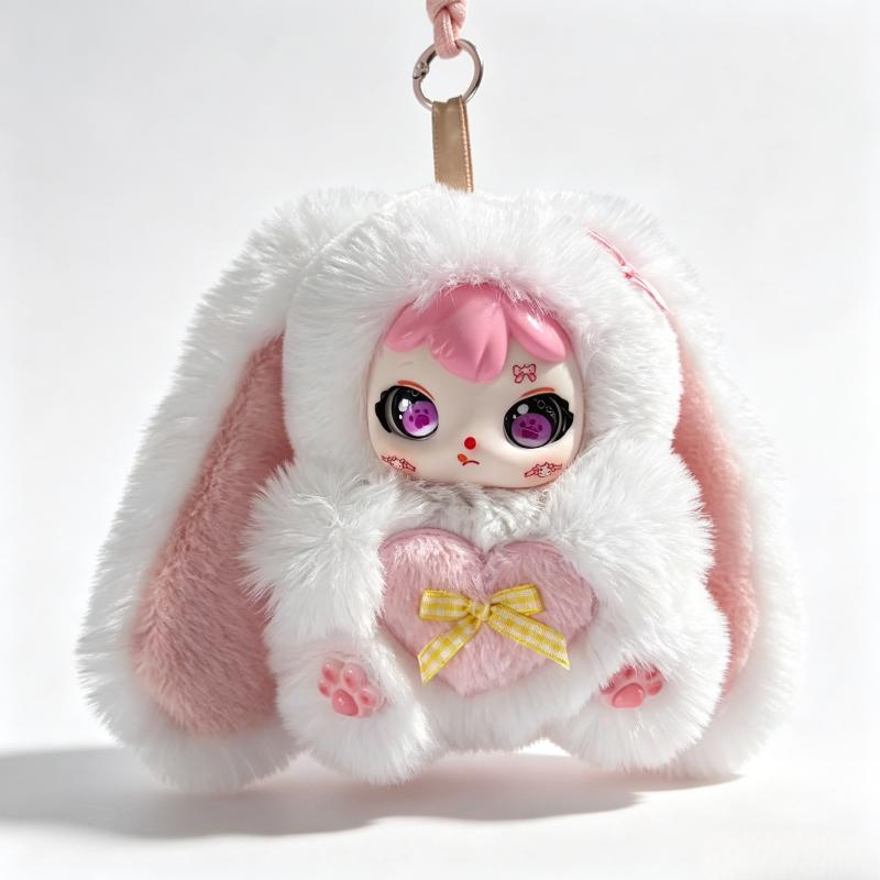 Cute Long Ear Bunny Plush Keychain Fluffy Sweet Rabbit Vinyl Doll Pendant Decor Backpack Hanging Charm Girls Kawaii Gift