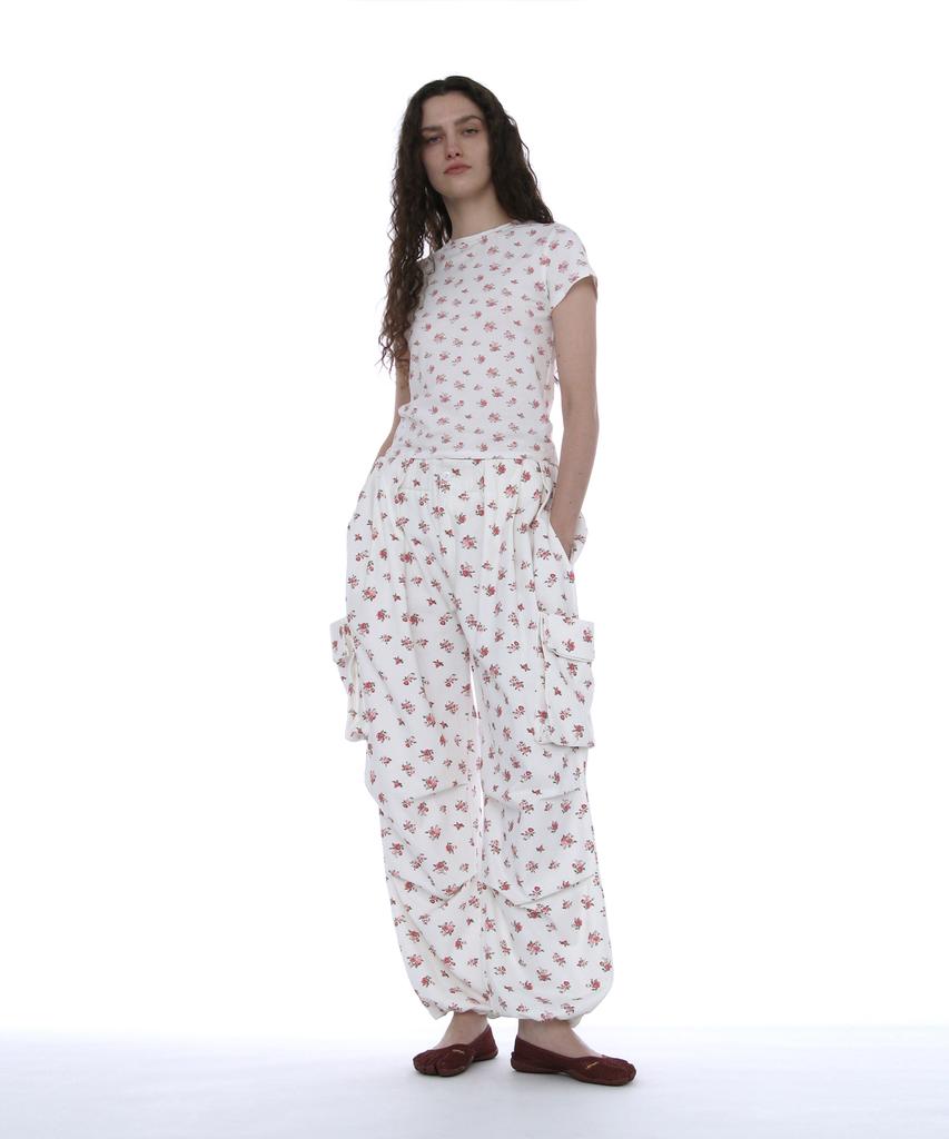 PARTIMENTO WOMEN Floral Print Short Sleeve Tee_White