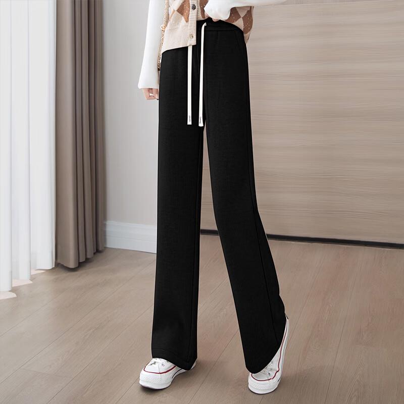Women's Fleece-Lined Wide-Leg Drawstring Casual Pants