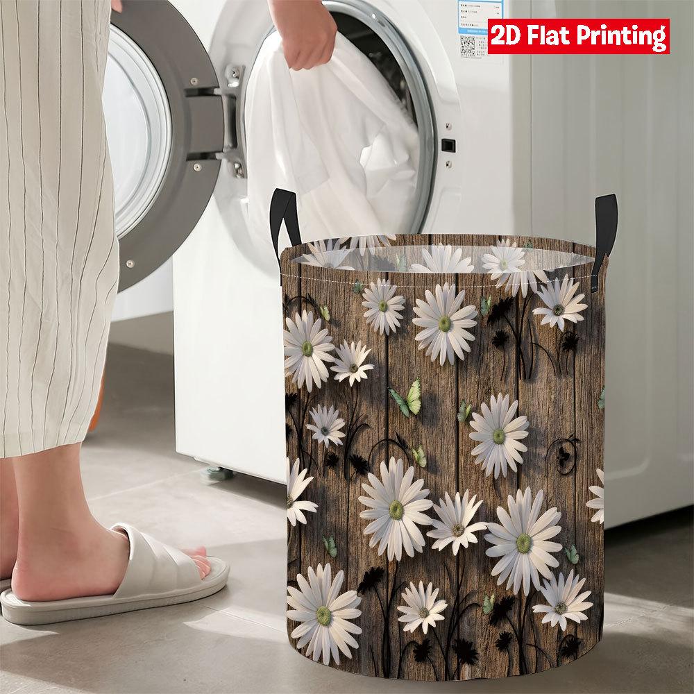 Collapsible Laundry Basket Large Round Waterproof Fabric Hamper Dirty Clothes Storage Bin Toy Organizer with Handles