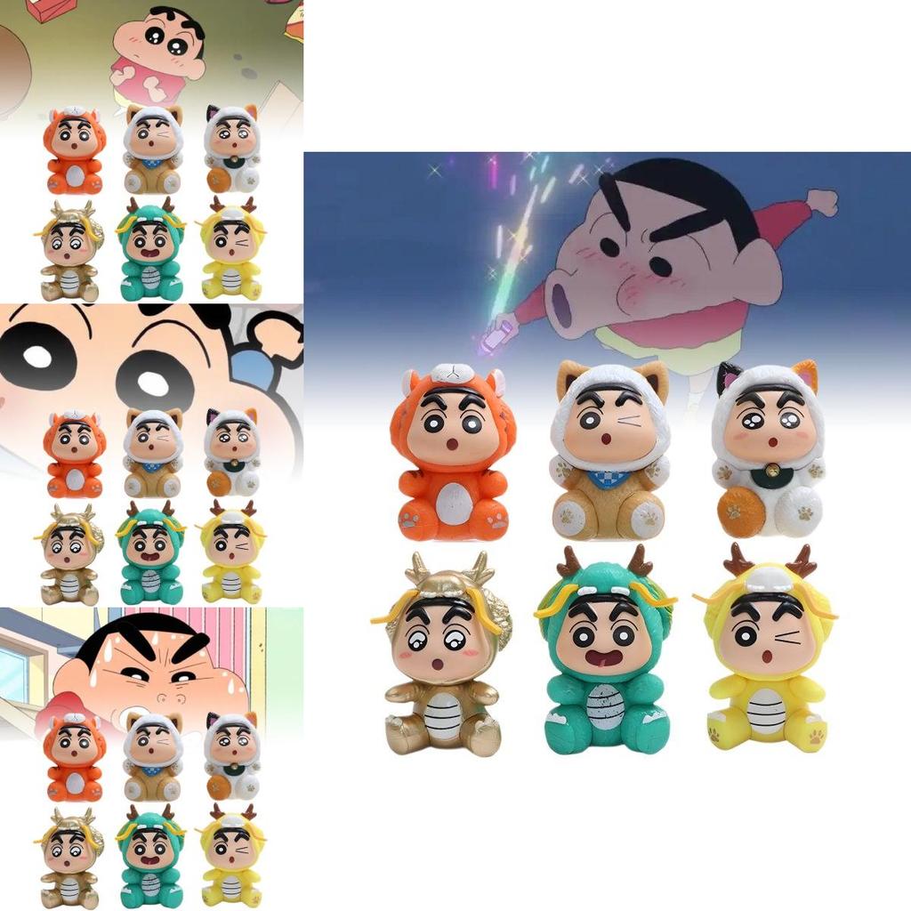 Fun 6 Piece Crayon Shin-chan Dragon Year Pvc Character Model Display For Collectors