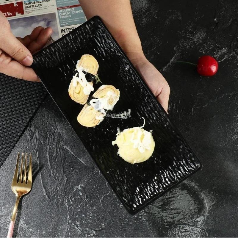 Pp Stone Textured Rectangular Serving Plate Durable For Sushi Home Restaurant Daily Use