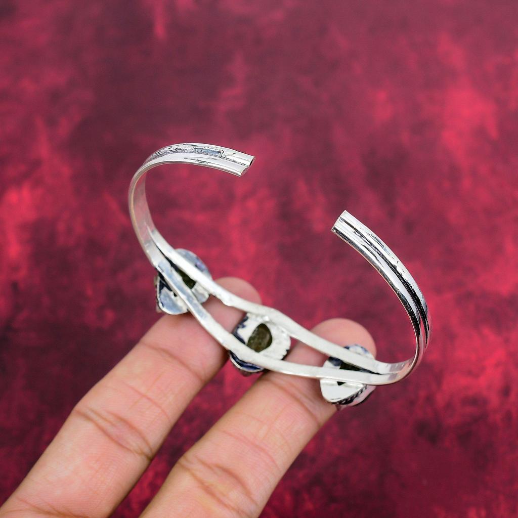 Rough Peridot Gemstone 925 Solid Sterling Silver Jewelry, Handmade Gorgeous Adjustable Bracelet For Wedding Gift