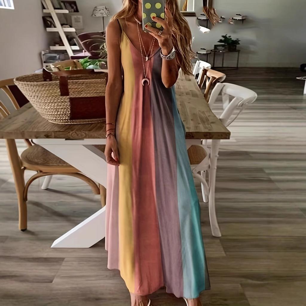 European and American summer women's long skirt slim-fitting colorful suspender skirt gradual change new printed women's dress