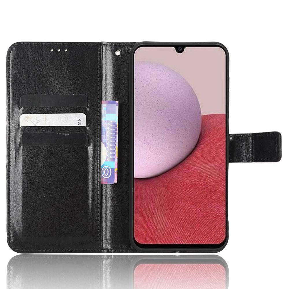 

For Samsung Galaxy A14 5G/A14 4G Strong Magnetic Clasp Phone Stand Wallet Cover Crazy Horse Texture Leather Phone Case Black