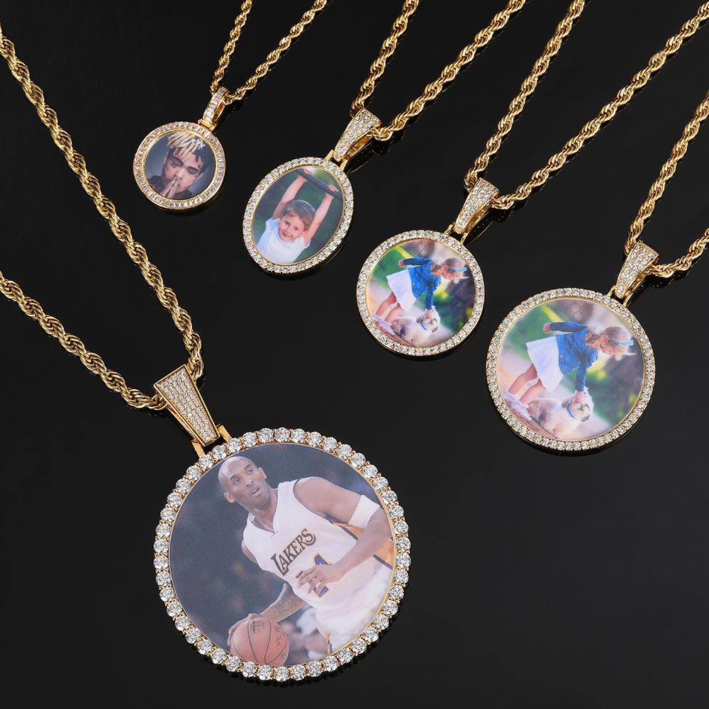 Europäische & Amerikanische Hip Hop Runde Foto Anhänger Halskette mit Kupfer & Zirkonia - Trendiger Personalisierter Schmuck für Herren