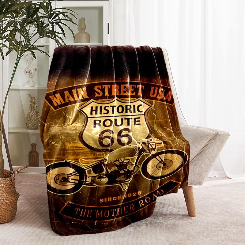1pc Blanket U.S. Route 66(1) Print Design, Lightweight Blanket for Sofa, Bed- Soft &Warm, Gift for All Seasons like Christmas, Halloween