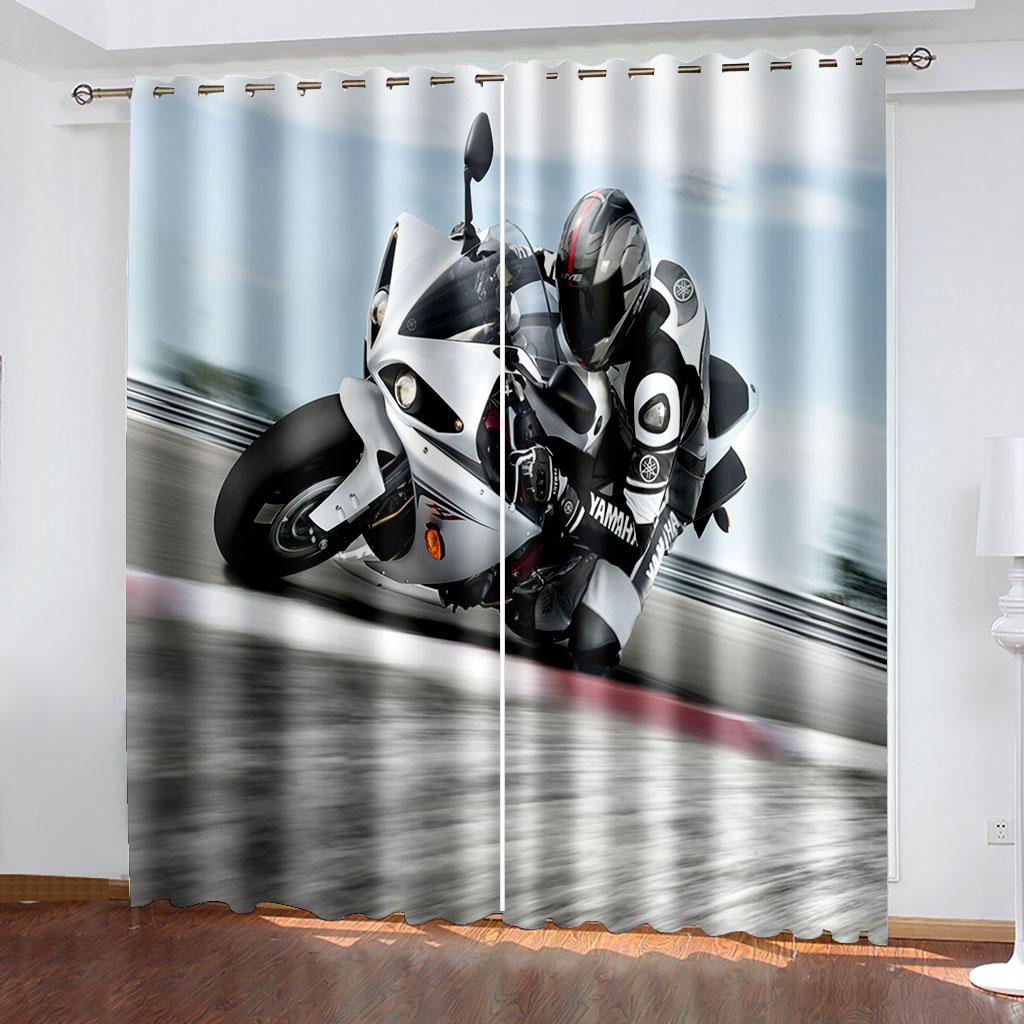 Motorcycle Printed Woven Curtains Two Independent Curtains On The Left and Right  Blackout Curtains for Bedrooms