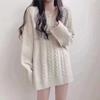 Autumn Winter Twist V Neck Loose Women Pullover Sweater Korean Fashion Casual Simple Office Medium Long Knitted Tops Elegant Retro Versatile Clothing