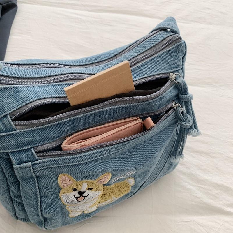 Vintage Denim Bag Crossbody Bag Women's Large Capacity Multi-Pocket Lightweight Shoulder Bag
