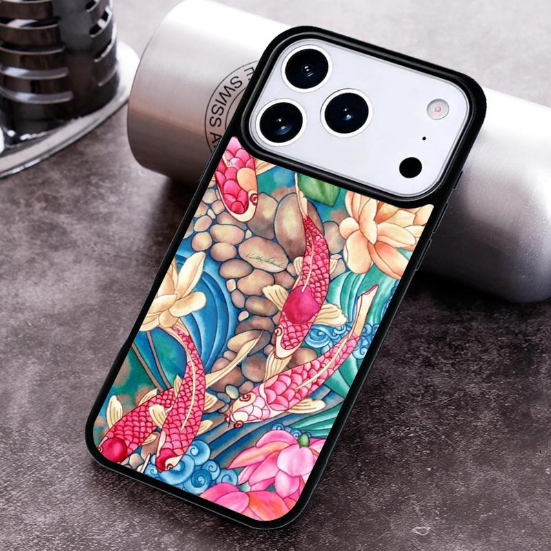 Japanese Koi Fish Phone Case for iPhone 17 16 15 Pro Max Air 14 13 12 11 Plus Shockproof Cover